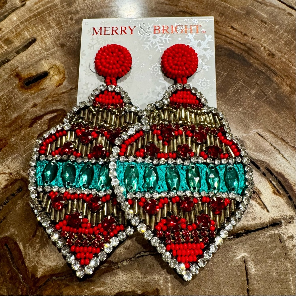 Merry & Bright Festive Beaded Christmas Holiday Earrings